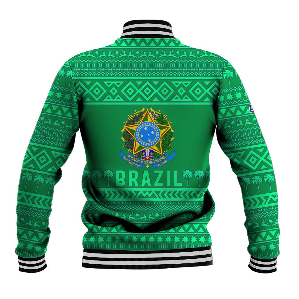Brazil Christmas Baseball Jacket with Santa Relaxing in Hammock Palm Trees Snowman and Tribal Pattern Design - Wonder Print Shop