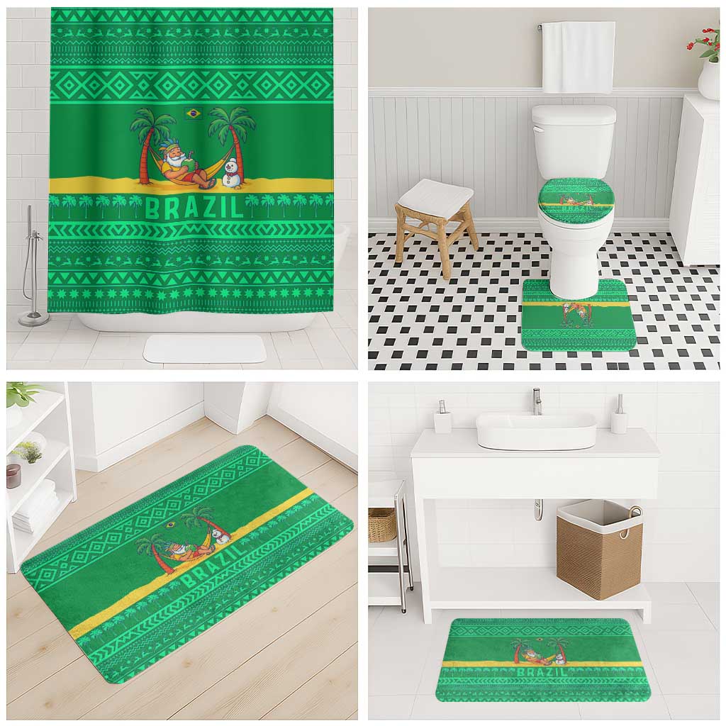 Brazil Christmas Bathroom Set with Santa Relaxing in Hammock Palm Trees Snowman and Tribal Pattern Design - Wonder Print Shop