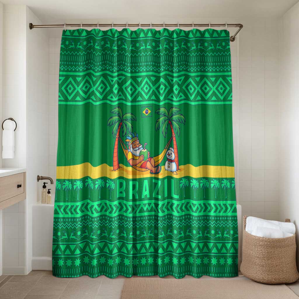 Brazil Christmas Bathroom Set with Santa Relaxing in Hammock Palm Trees Snowman and Tribal Pattern Design - Wonder Print Shop