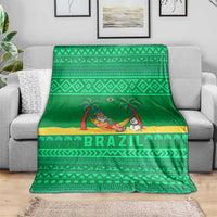 Brazil Christmas Blanket with Santa Relaxing in Hammock Palm Trees Snowman and Tribal Pattern Design - Wonder Print Shop