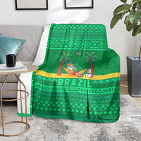Brazil Christmas Blanket with Santa Relaxing in Hammock Palm Trees Snowman and Tribal Pattern Design - Wonder Print Shop
