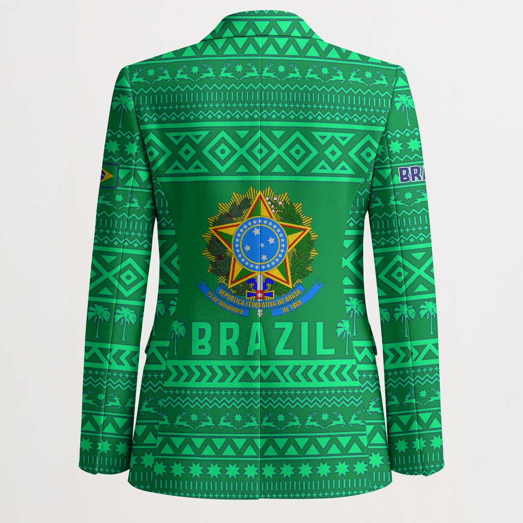 Brazil Christmas Blazer with Santa Relaxing in Hammock Palm Trees Snowman and Tribal Pattern Design - Wonder Print Shop