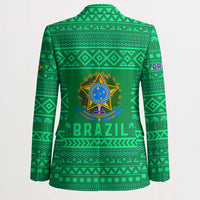 Brazil Christmas Blazer with Santa Relaxing in Hammock Palm Trees Snowman and Tribal Pattern Design - Wonder Print Shop