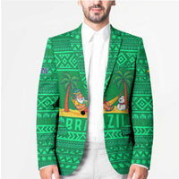 Brazil Christmas Blazer with Santa Relaxing in Hammock Palm Trees Snowman and Tribal Pattern Design - Wonder Print Shop