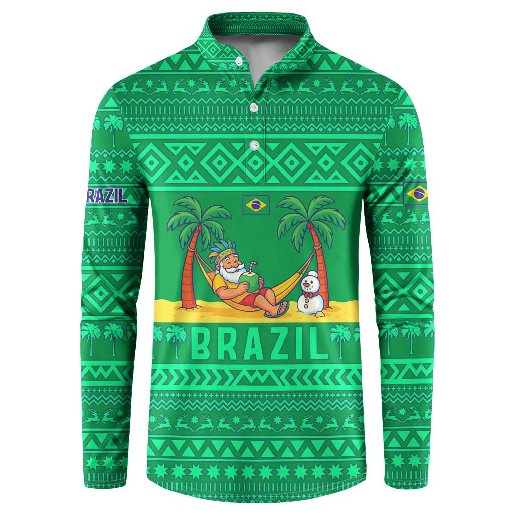Brazil Christmas Button Sweatshirt with Santa Relaxing in Hammock Palm Trees Snowman and Tribal Pattern Design - Wonder Print Shop