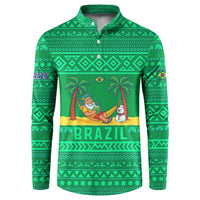 Brazil Christmas Button Sweatshirt with Santa Relaxing in Hammock Palm Trees Snowman and Tribal Pattern Design - Wonder Print Shop