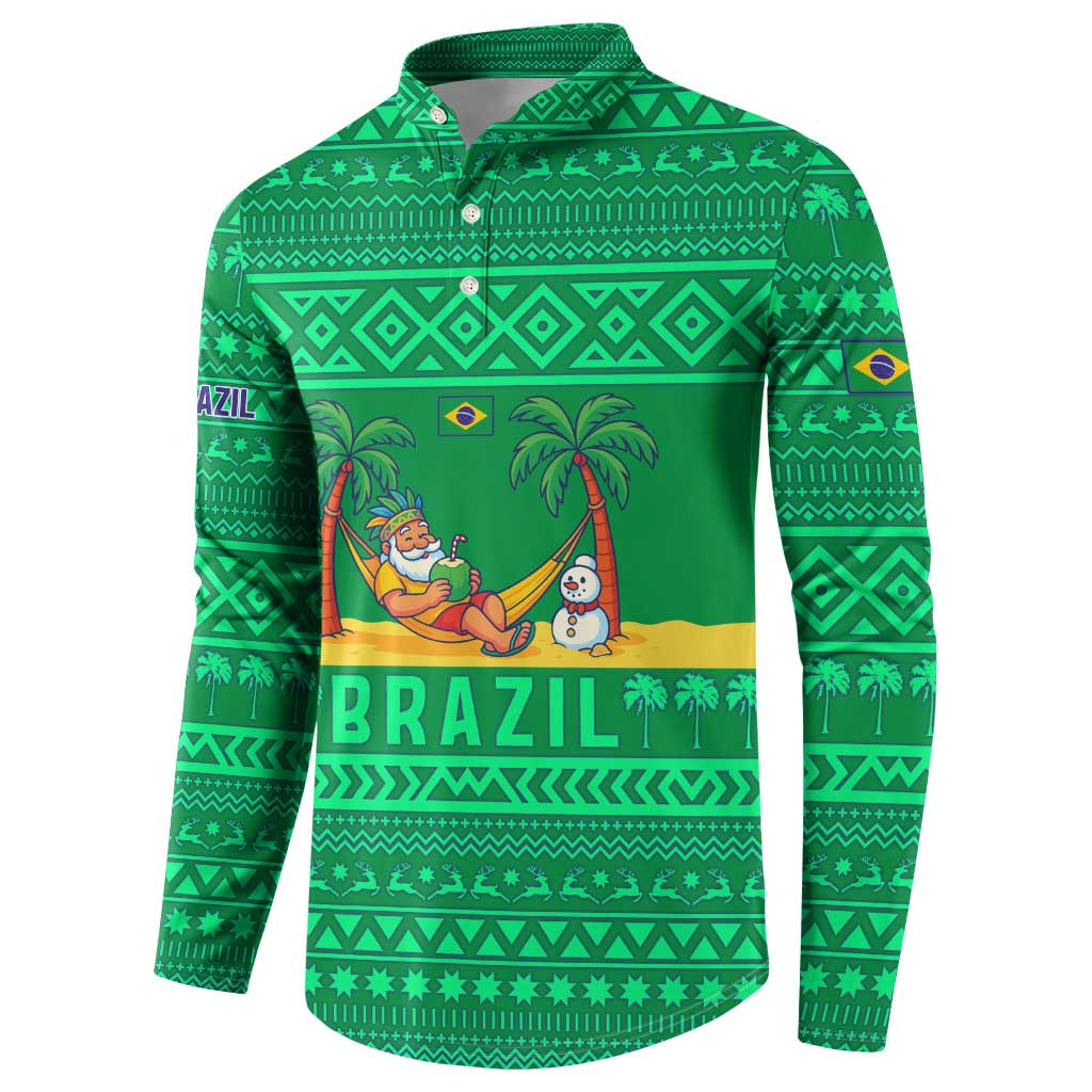 Brazil Christmas Button Sweatshirt with Santa Relaxing in Hammock Palm Trees Snowman and Tribal Pattern Design - Wonder Print Shop