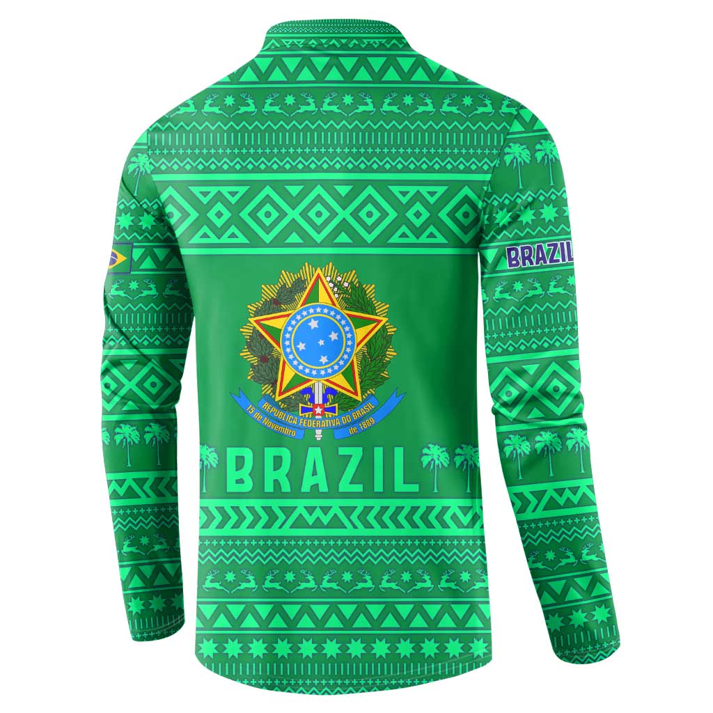 Brazil Christmas Button Sweatshirt with Santa Relaxing in Hammock Palm Trees Snowman and Tribal Pattern Design - Wonder Print Shop