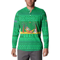 Brazil Christmas Button Sweatshirt with Santa Relaxing in Hammock Palm Trees Snowman and Tribal Pattern Design - Wonder Print Shop