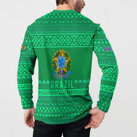Brazil Christmas Button Sweatshirt with Santa Relaxing in Hammock Palm Trees Snowman and Tribal Pattern Design - Wonder Print Shop