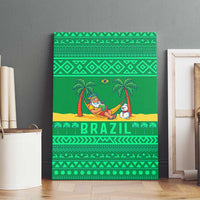 Brazil Christmas Canvas Wall Art with Santa Relaxing in Hammock Palm Trees Snowman and Tribal Pattern Design - Wonder Print Shop