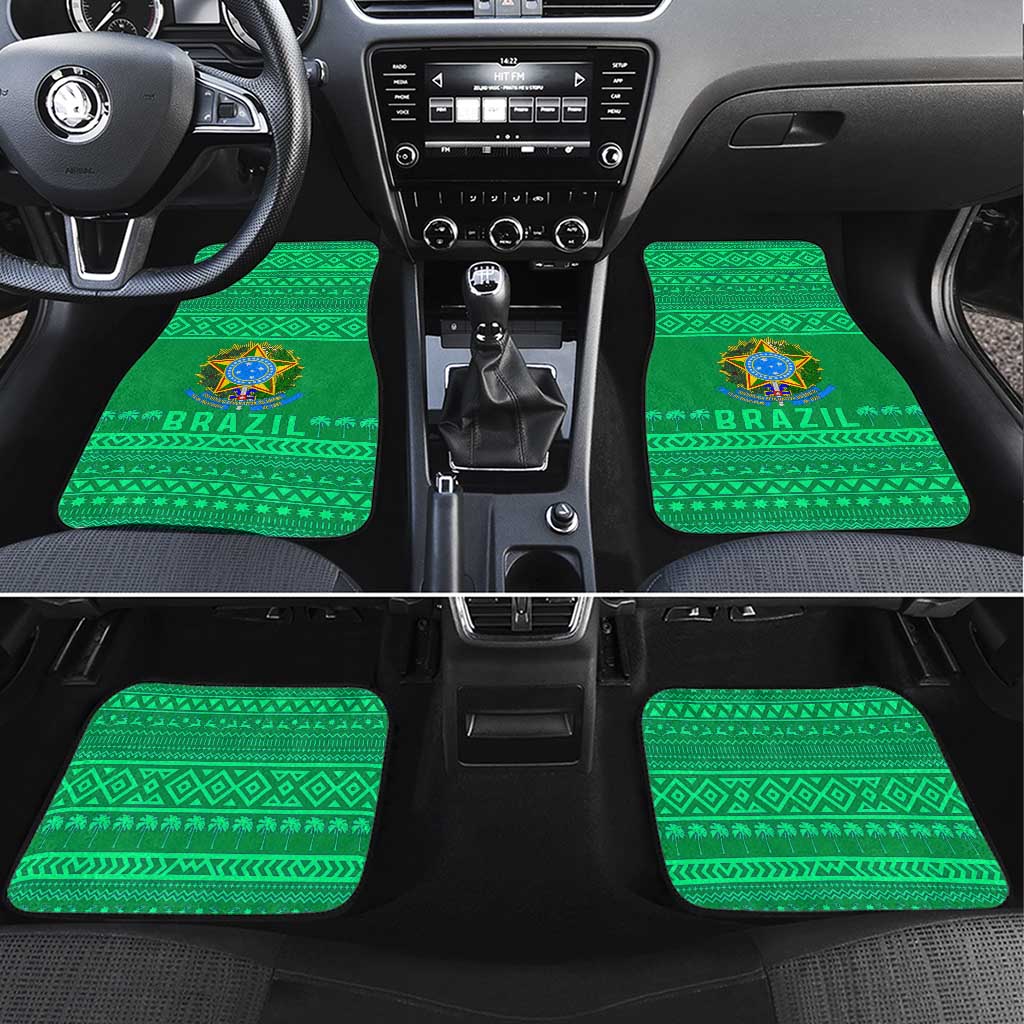 Brazil Christmas Car Mats with Santa Relaxing in Hammock Palm Trees Snowman and Tribal Pattern Design - Wonder Print Shop