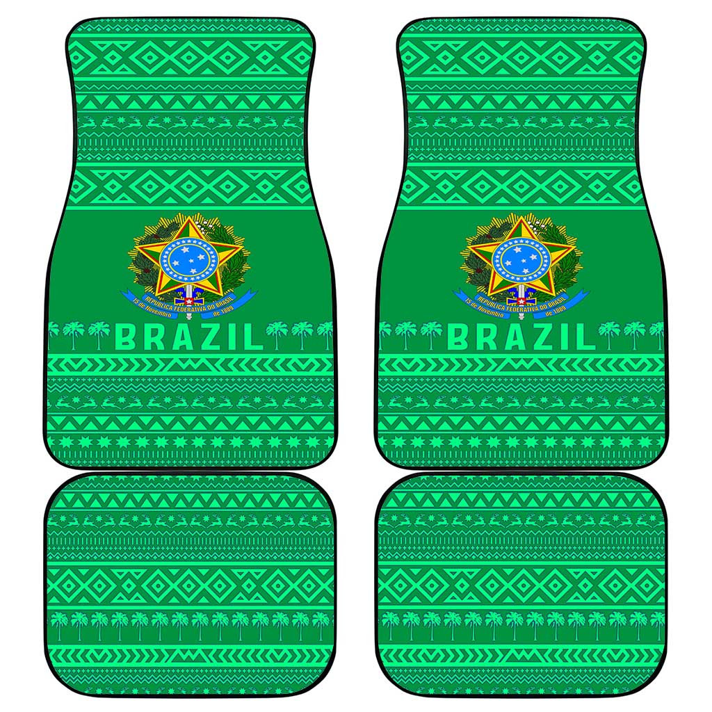 Brazil Christmas Car Mats with Santa Relaxing in Hammock Palm Trees Snowman and Tribal Pattern Design - Wonder Print Shop
