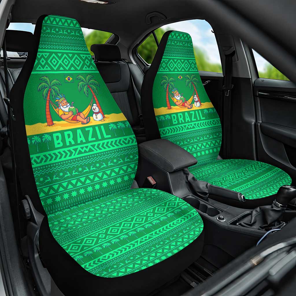 Brazil Christmas Car Seat Cover with Santa Relaxing in Hammock Palm Trees Snowman and Tribal Pattern Design - Wonder Print Shop