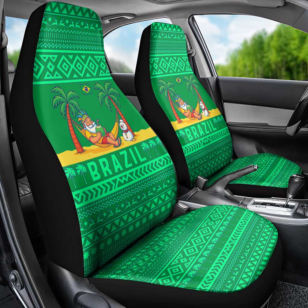 Brazil Christmas Car Seat Cover with Santa Relaxing in Hammock Palm Trees Snowman and Tribal Pattern Design - Wonder Print Shop
