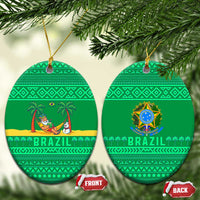 Brazil Christmas Ceramic Ornament with Santa Relaxing in Hammock Palm Trees Snowman and Tribal Pattern Design - Wonder Print Shop