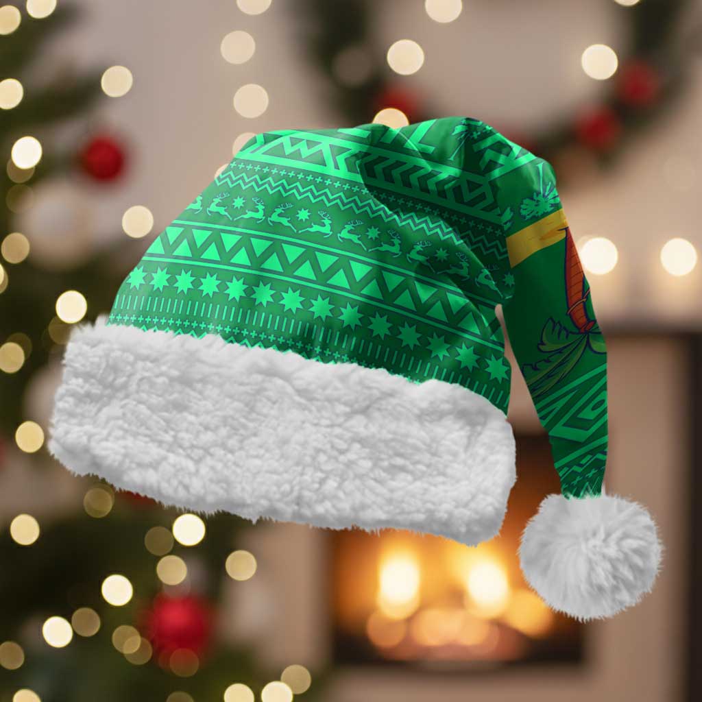 Brazil Christmas Santa Hat with Santa Relaxing in Hammock Palm Trees Snowman and Tribal Pattern Design - Wonder Print Shop