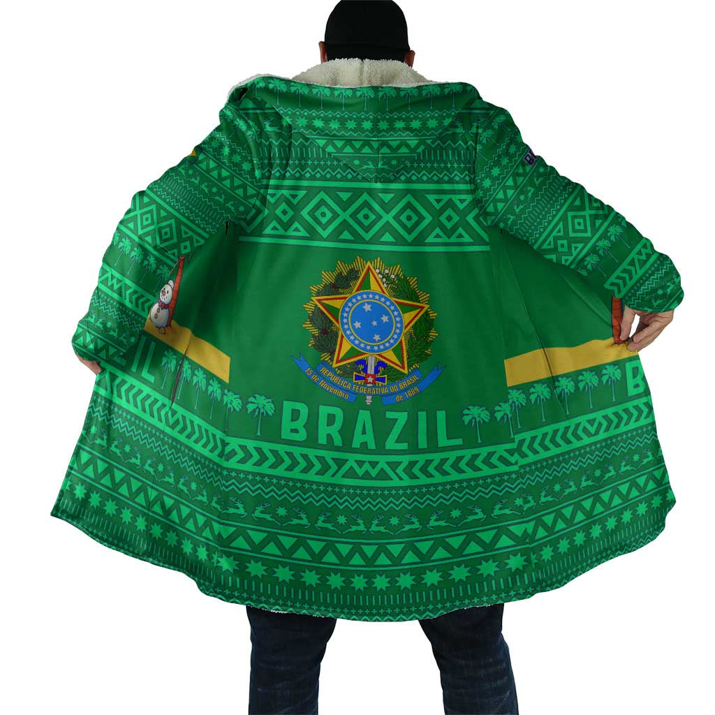 Brazil Christmas Cloak with Santa Relaxing in Hammock Palm Trees Snowman and Tribal Pattern Design - Wonder Print Shop