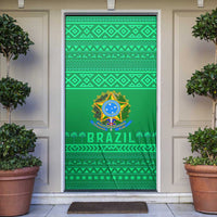 Brazil Christmas Door Cover with Santa Relaxing in Hammock Palm Trees Snowman and Tribal Pattern Design - Wonder Print Shop