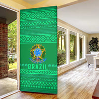 Brazil Christmas Door Cover with Santa Relaxing in Hammock Palm Trees Snowman and Tribal Pattern Design - Wonder Print Shop