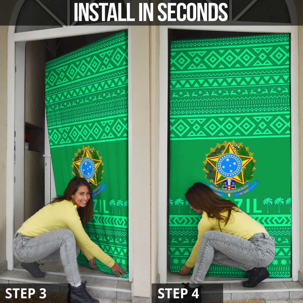 Brazil Christmas Door Cover with Santa Relaxing in Hammock Palm Trees Snowman and Tribal Pattern Design - Wonder Print Shop