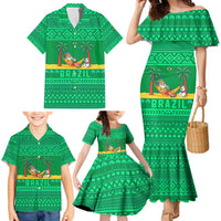 Brazil Christmas Family Matching Mermaid Dress and Hawaiian Shirt with Santa Relaxing in Hammock Palm Trees Snowman and Tribal Pattern Design - Wonder Print Shop