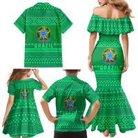 Brazil Christmas Family Matching Mermaid Dress and Hawaiian Shirt with Santa Relaxing in Hammock Palm Trees Snowman and Tribal Pattern Design - Wonder Print Shop