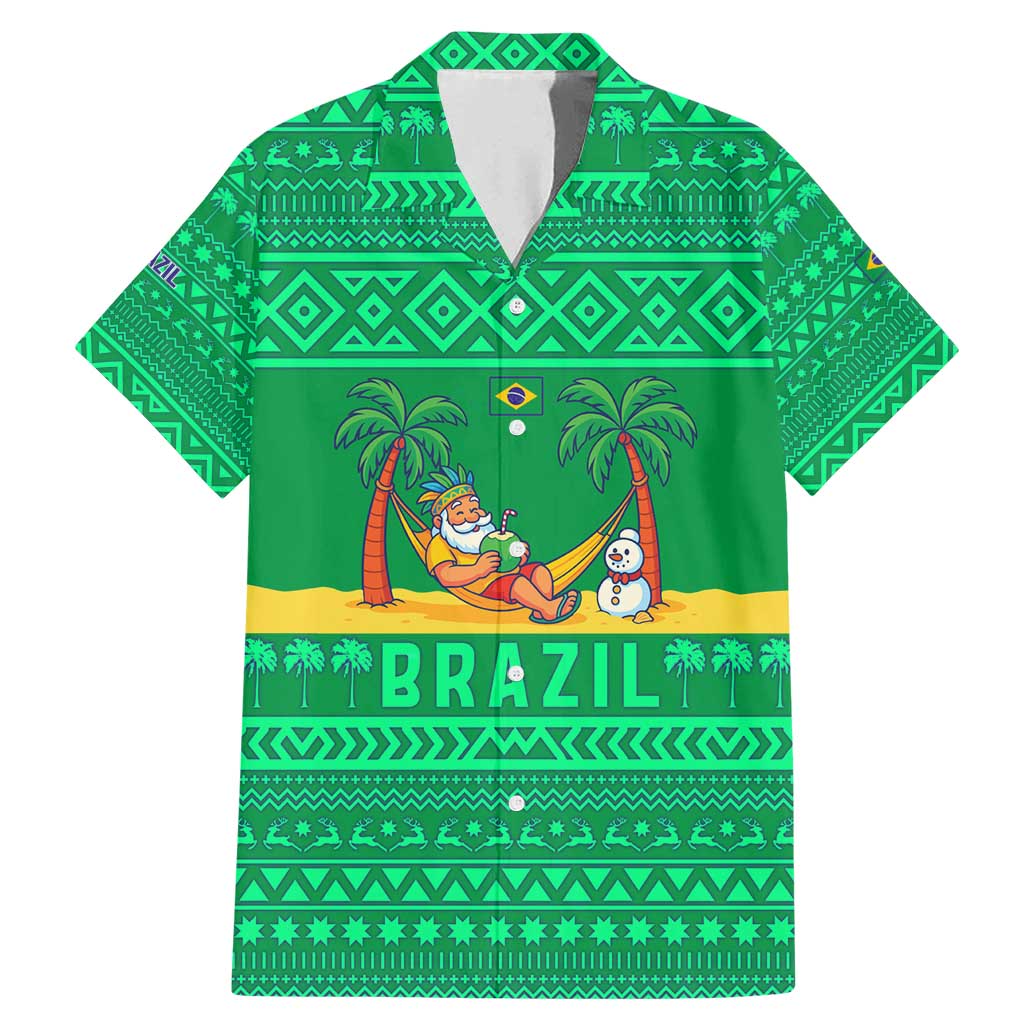 Brazil Christmas Family Matching Mermaid Dress and Hawaiian Shirt with Santa Relaxing in Hammock Palm Trees Snowman and Tribal Pattern Design - Wonder Print Shop
