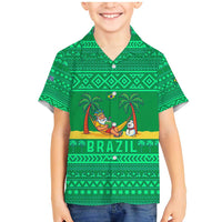 Brazil Christmas Family Matching Mermaid Dress and Hawaiian Shirt with Santa Relaxing in Hammock Palm Trees Snowman and Tribal Pattern Design - Wonder Print Shop