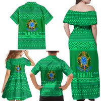 Brazil Christmas Family Matching Off Shoulder Maxi Dress and Hawaiian Shirt with Santa Relaxing in Hammock Palm Trees Snowman and Tribal Pattern Design - Wonder Print Shop