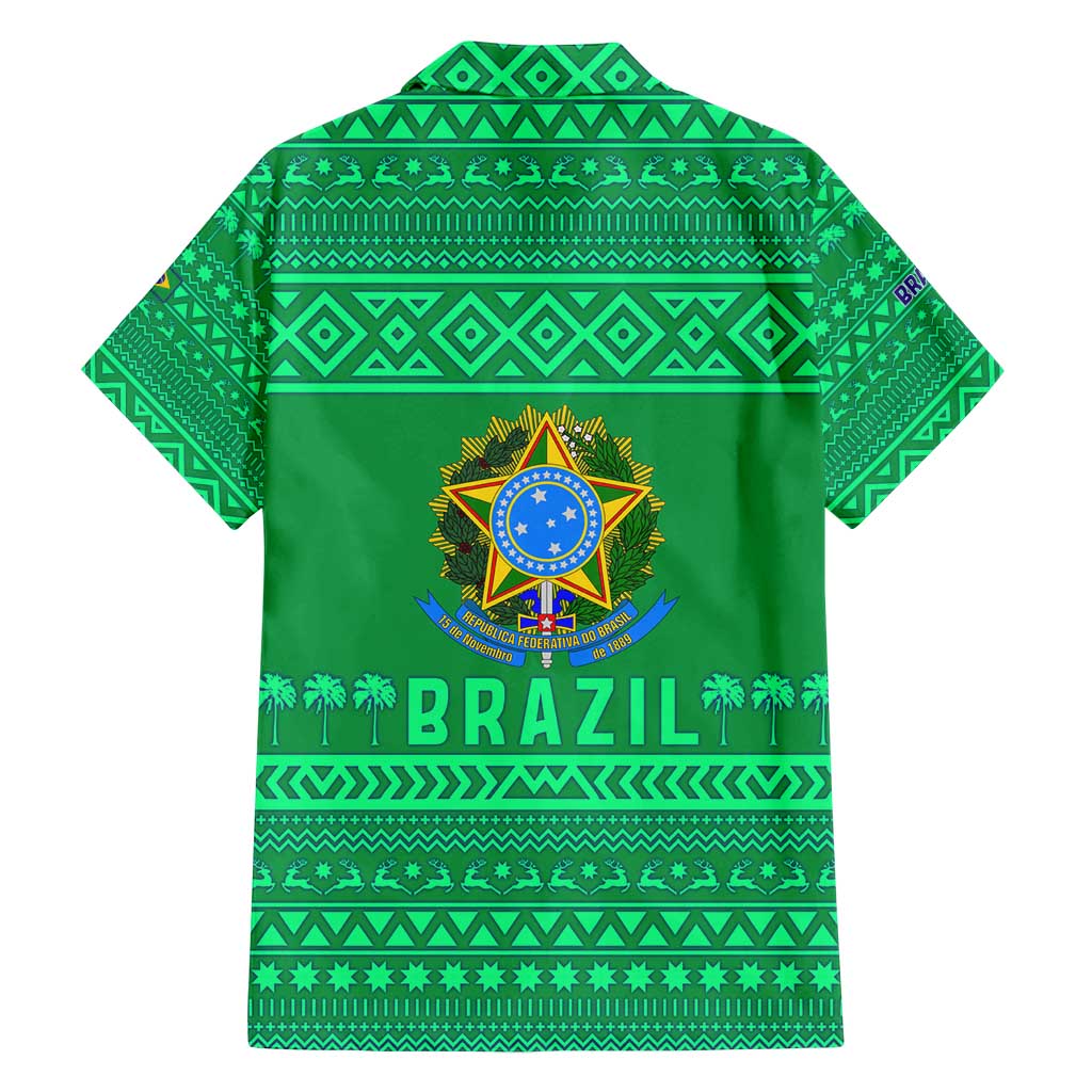 Brazil Christmas Family Matching Off Shoulder Short Dress and Hawaiian Shirt with Santa Relaxing in Hammock Palm Trees Snowman and Tribal Pattern Design - Wonder Print Shop