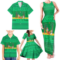 Brazil Christmas Family Matching Tank Maxi Dress and Hawaiian Shirt with Santa Relaxing in Hammock Palm Trees Snowman and Tribal Pattern Design - Wonder Print Shop