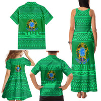 Brazil Christmas Family Matching Tank Maxi Dress and Hawaiian Shirt with Santa Relaxing in Hammock Palm Trees Snowman and Tribal Pattern Design - Wonder Print Shop