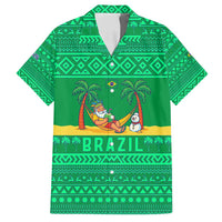 Brazil Christmas Family Matching Tank Maxi Dress and Hawaiian Shirt with Santa Relaxing in Hammock Palm Trees Snowman and Tribal Pattern Design - Wonder Print Shop