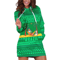 Brazil Christmas Hoodie Dress with Santa Relaxing in Hammock Palm Trees Snowman and Tribal Pattern Design - Wonder Print Shop
