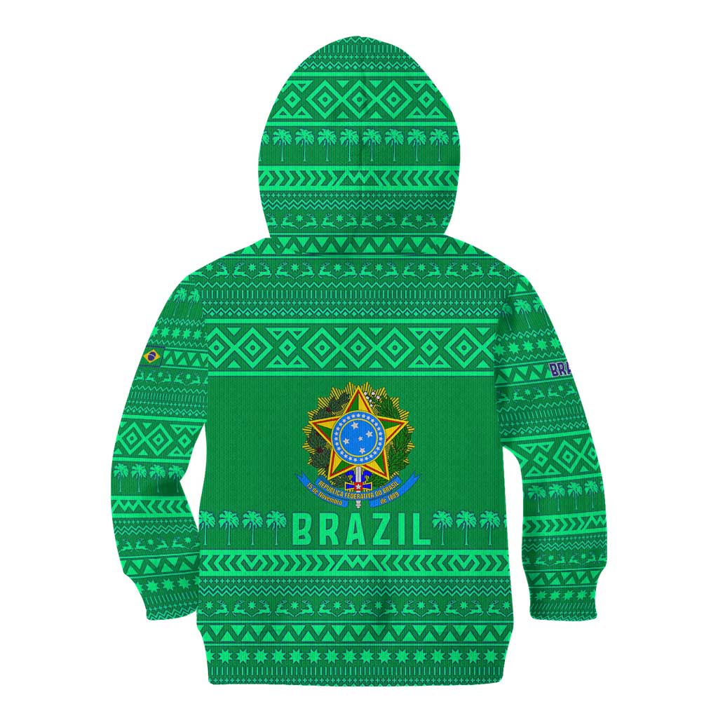 Brazil Christmas Kid Hoodie with Santa Relaxing in Hammock Palm Trees Snowman and Tribal Pattern Design - Wonder Print Shop