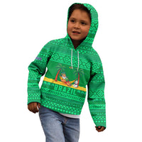 Brazil Christmas Kid Hoodie with Santa Relaxing in Hammock Palm Trees Snowman and Tribal Pattern Design - Wonder Print Shop