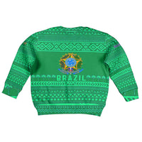 Brazil Christmas Kid Ugly Christmas Sweater with Santa Relaxing in Hammock Palm Trees Snowman and Tribal Pattern Design - Wonder Print Shop