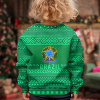 Brazil Christmas Kid Ugly Christmas Sweater with Santa Relaxing in Hammock Palm Trees Snowman and Tribal Pattern Design - Wonder Print Shop