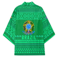 Brazil Christmas Kimono with Santa Relaxing in Hammock Palm Trees Snowman and Tribal Pattern Design - Wonder Print Shop