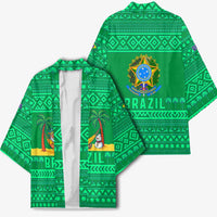 Brazil Christmas Kimono with Santa Relaxing in Hammock Palm Trees Snowman and Tribal Pattern Design - Wonder Print Shop