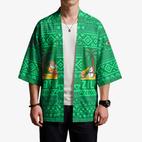 Brazil Christmas Kimono with Santa Relaxing in Hammock Palm Trees Snowman and Tribal Pattern Design - Wonder Print Shop