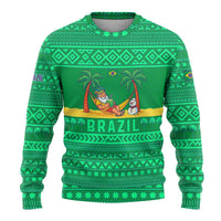 Brazil Christmas Ugly Christmas Sweater with Santa Relaxing in Hammock Palm Trees Snowman and Tribal Pattern Design - Wonder Print Shop