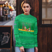 Brazil Christmas Ugly Christmas Sweater with Santa Relaxing in Hammock Palm Trees Snowman and Tribal Pattern Design - Wonder Print Shop