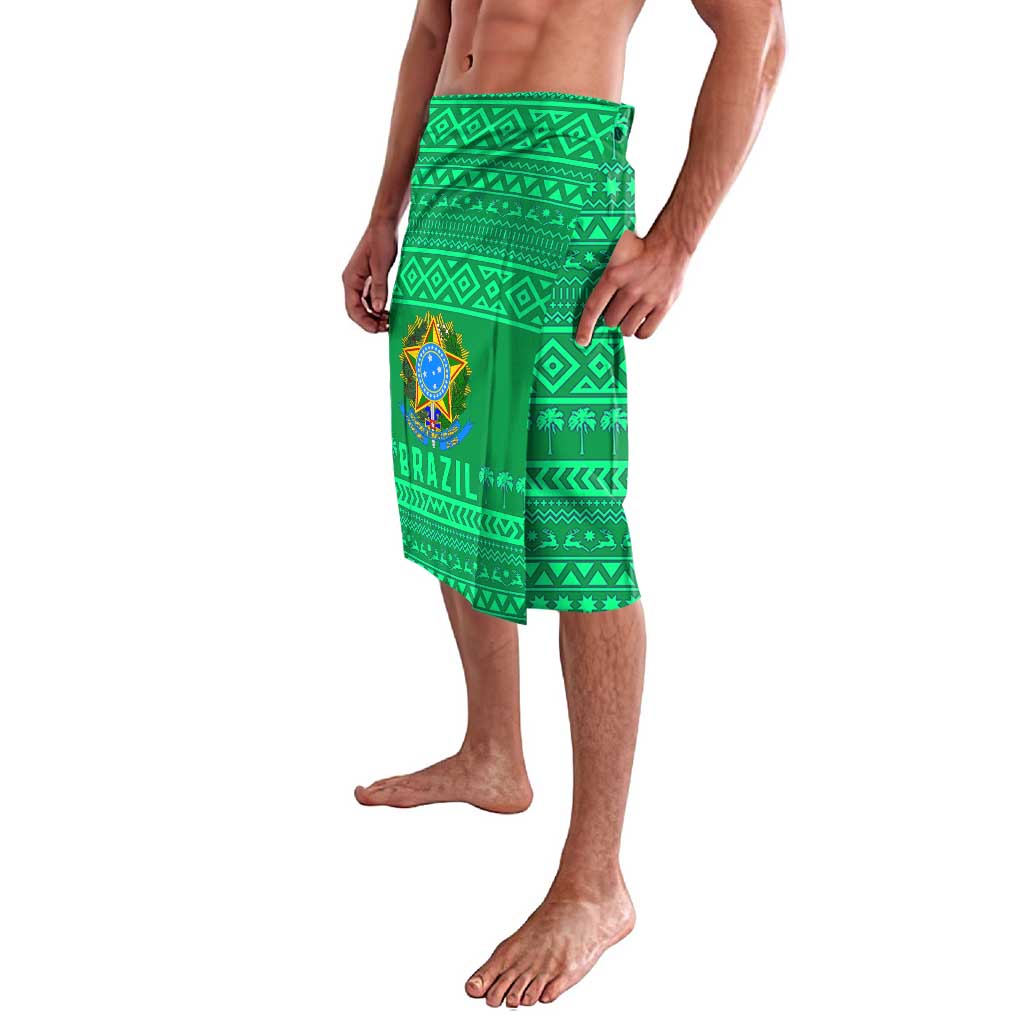 Brazil Christmas Lavalava with Santa Relaxing in Hammock Palm Trees Snowman and Tribal Pattern Design - Wonder Print Shop