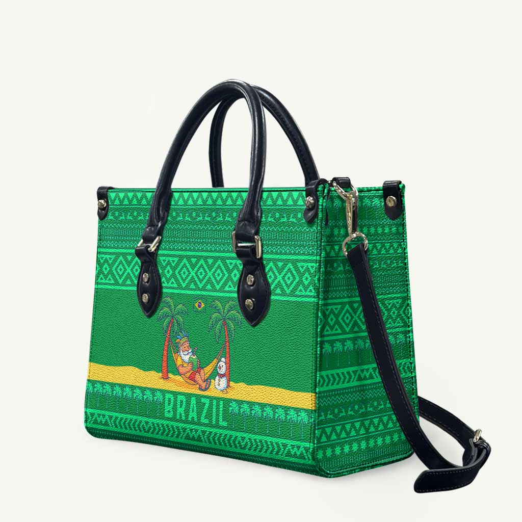 Brazil Christmas Leather Bag with Santa Relaxing in Hammock Palm Trees Snowman and Tribal Pattern Design - Wonder Print Shop