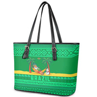 Brazil Christmas Leather Tote Bag with Santa Relaxing in Hammock Palm Trees Snowman and Tribal Pattern Design - Wonder Print Shop