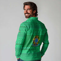 Brazil Christmas Long Sleeve Polo Shirt with Santa Relaxing in Hammock Palm Trees Snowman and Tribal Pattern Design - Wonder Print Shop