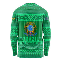 Brazil Christmas Long Sleeve Shirt with Santa Relaxing in Hammock Palm Trees Snowman and Tribal Pattern Design - Wonder Print Shop