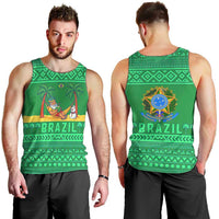 Brazil Christmas Men Tank Top with Santa Relaxing in Hammock Palm Trees Snowman and Tribal Pattern Design - Wonder Print Shop